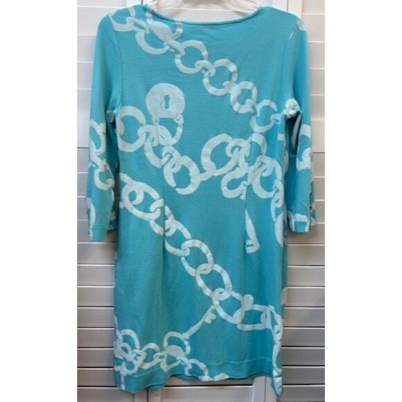 Lilly Pulitzer S Blue Chain Print 3/4 Sleeve Shift Dress Cotton/Spandex Womens C - Picture 2 of 5